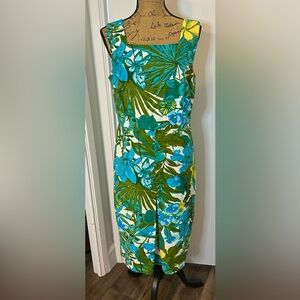 Talbots Tropical Floral Midi Dress - Green and Blue